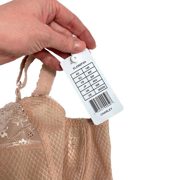 NEW Elomi Charley Stretch Plunge lace Bra Size 36DDD fawn nude - Picture 6 of 11
